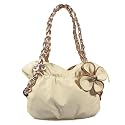 Offwhite Lovely Flower Double Handle Leatherette Satchel Bag Handbag Purse