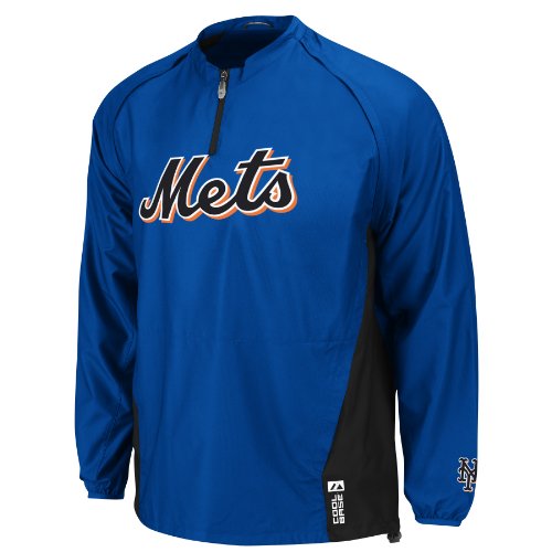 MLB New York Mets Adult Long Sleeve 1/4 Zip V-Neck Gamer Jacket (Pro Ryl/Pro Blk, Large)