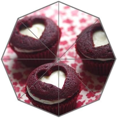 KOUO Unique White Cream And Heart Motive Lovely Cupcake Custom Foldable Umbrella Perfect .