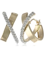 14k Italian Gold and White Cubic Zirconia Criss-Cross Earrings
