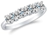 1.5mm Solid 14k White OR Yellow Gold Round Cut Highest Quality CZ Cubic Zirconia Five 5 Stone Womens Ladies Classic Traditional Wedding Band Ring (1.25 cttw.) - Available in all ring sizes 4 - 13