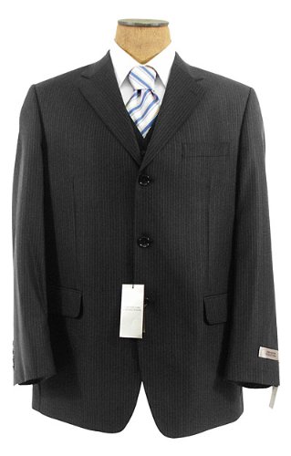 Jones NY Mens 3 Button Black Pinstripe 3 Piece Silk Wool Suit - Size 44S