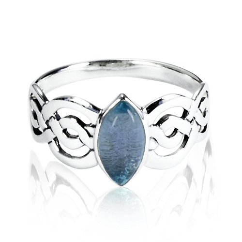 925 Sterling Silver Natural Blue Topaz Celtic Double Infinity Knot Band Ring - Nickle Free