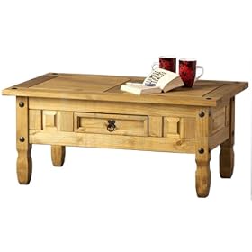 Corona Mexican Style Pine Coffee Table with Drawer