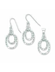 Genuine .925 Sterling Silver CZ Ovals Wire Earrings and Pendant Set. 100% Satisfaction Guaranteed.