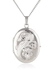 Sterling Silver Engraved Flower 4-Picture Oval Locket, 20"