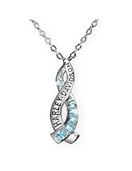Sterling Silver Harley-Davidson Ladies Crossroads Necklace - March Aqua Blue Topaz