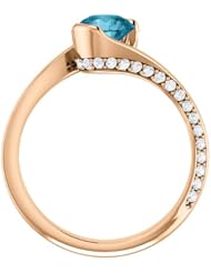 14K Rose Gold 6.00mm Round Cut London Blue Topaz and Diamond Ring -- LIFETIME WARRANTY