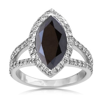 5.37Ct Black Diamond Marquise Engagement Ring 14K Gold