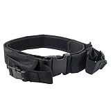 Tactical Belt - Heavy Duty Elite Law Enforcement Gear Utility Pistol Belt with Dual Mag Pouches - Bundled With Skull Face Tube Mask -Black
