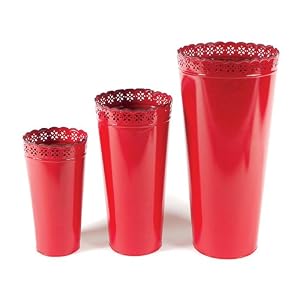 Red Metal Decorative Bucket Flower Vases