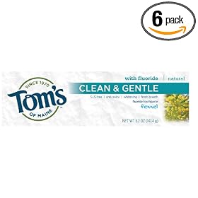 Tom's of Maine Natural Clean and Gentle SLS-Free Anticavity plus Whitening Fennel Toothpaste, 5.2 -Ounce Tubes (Pack of 6)