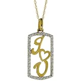 10ct Gold 18 Thin Chain & 3/4 in. (19mm) tall I LOVE YOU Frame Pendant, w/ Brilliant Cut Diamond