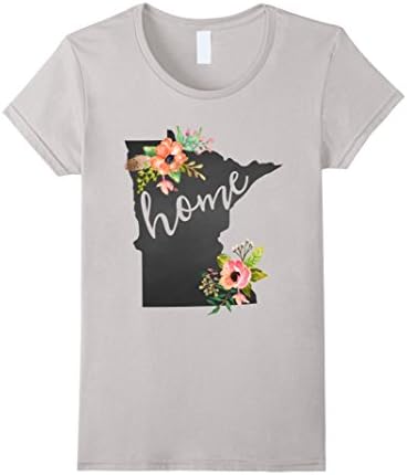 Women's Minnesota Home Chalkboard Watercolor Flowers State T-Shirt Small Silver