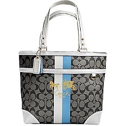 COach Heritage Stripe Signature Shopper Bag Tote 13196 Blue White