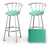 2 Turquoise Vinyl Specialty / Custom Chrome Barstools with Backrest Set