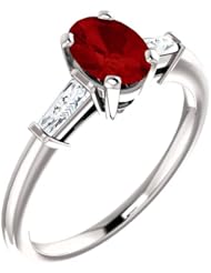 18K White Gold 7.00x5.00mm Oval Cut Ruby and Diamond Ring -- LIFETIME WARRANTY