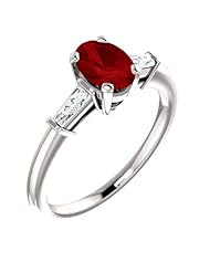 14K White Gold 7.00x5.00mm Oval Cut Ruby and Diamond Ring -- LIFETIME WARRANTY