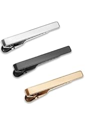 3 Pc Mens Tie Bar Pinch Clip Set Skinny Ties 1.5 Inch, Silver, Black, Gold Tone Gift Box