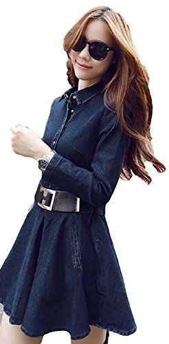 STILE MODA 長袖 ワンピース チュニック ライダース ブラウス ロング スカート OL 女子会 カジュアル パーティー セレブファッション フェミニン ガーリー ボヘミアン カレッジ コーデ スリム 美脚 脚長効果 体型カバー デニム オールシーズン オリジナルバッジ付き STMB-0000073