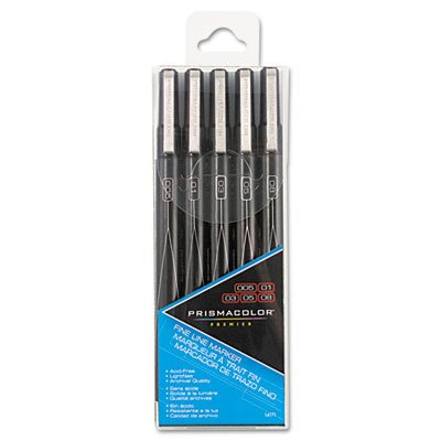 Sanford Prismacolor Premier Markers, 5-Pack, Fine Line, Black