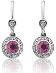 Item E-567PS 1.45 Carats Diamond And Pink Sapphire Pave Halo Earrings 14k White Gold