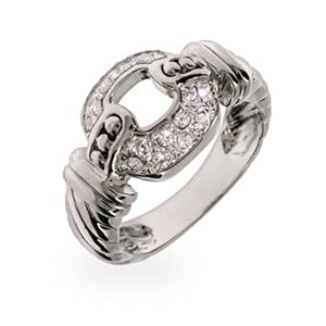 Designer Inspired Pave CZ Buckle Style Sterling Silver Ring Size 7 (Sizes 6 7 8 Available)