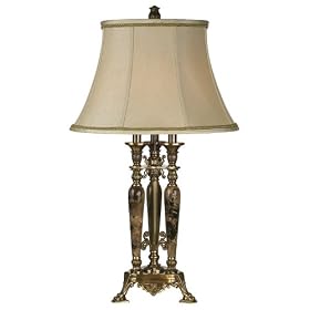 Three Column Marble Accented Brass Lamp