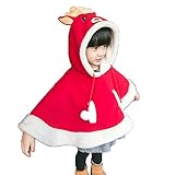 【ドリーム ショップ】クリスマス衣装 プレゼント かわいい ヘラジカ マント キッズ 子供用 女児 女の子 肩掛け ベビー服  防寒フード付きマント (身長130cm適応/着丈46cm)
