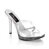 VOGUE 5 Inch Womes Sexy Slip On Shoes Open Toe Shoes Clear High Heel Shoes Spike Heel With Rhinestones Pleaser