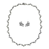 Floral Silver Natural Seed Pearl Choker / Necklace 16 & Earrings Set