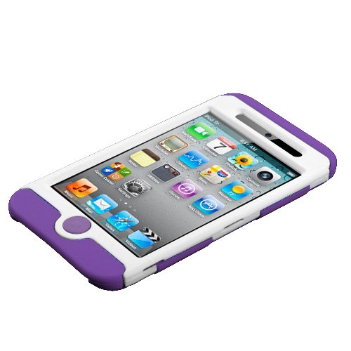 Hybrid White/ Purple Texture Faceplate Hard Plastic Protector Snap-On Cover Case For Apple iPod Touch 4 (4th Generation)