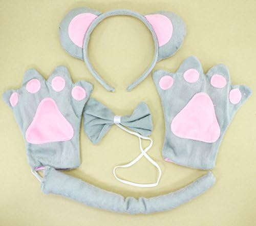 Cute Xmas Party EAR Mouse Animal Costume Headband Paws Bow Tail 4pc Set
