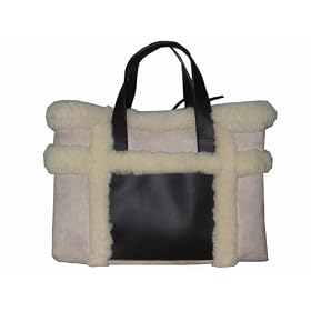 Suede and Fleece Tote Beige Bag Handbag Purse