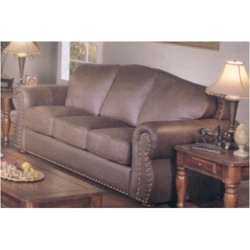 Nail Head Style Brown Leather Match Sofa