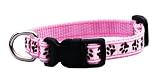 Xsmall Pink/Brown Puppy Paws Dog Collar: 1/2 wide, Adjusts 6-12.