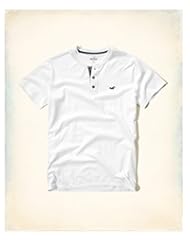 Apparel: Hollister HCO Logo Mens Short Sleeve Henley Button T Shirt (S, White #4 Henley)