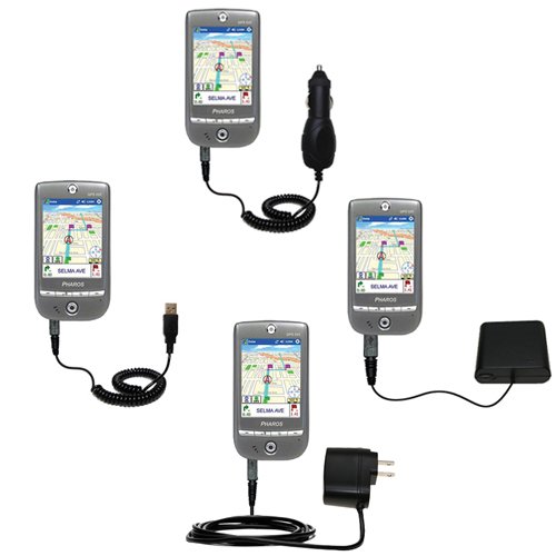 Road Warrior Kit for the Pharos GPS 525E includes a Car & Wall Charger AND USB cable AND Battery Extender - Gomadic Brand w/ TipExchange Technology