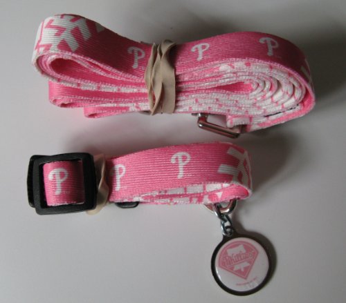 Philadelphia Phillies PINK Pet Set Dog Collar Leash ID Tag MEDIUM