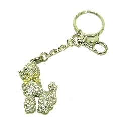 Swarovski Clear Crystal Poodle Dog Shimmer Keychain Key Chain Silver Tone Handbag Charm