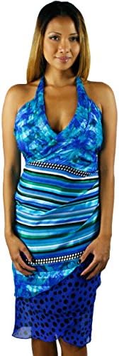 Iris Impressions Women's Flower and Stripes Wrap Skirt Large Blue