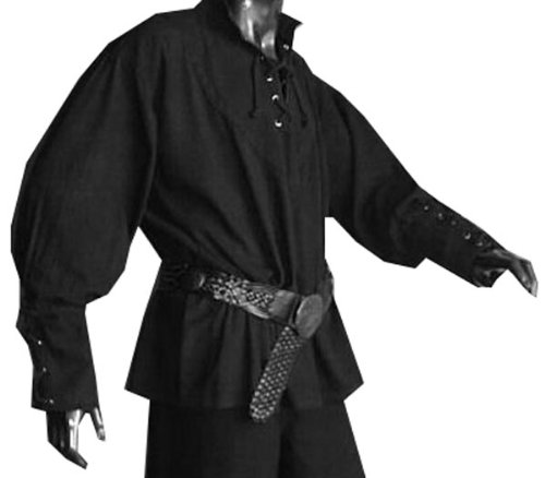 Mittelalter Herren Hemd, schwarze Baumwolle, 