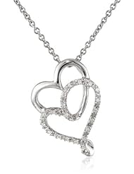 Sterling Silver Diamond Double Heart Pendant Necklace (0.05 cttw, I-J Color, I3 Clarity), 18"