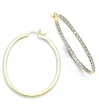 New Large 14k Yellow Gold Round Diamond Hoop Earrings