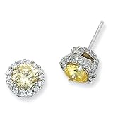 Sterling Silver Canary and White CZ Round Post Earrings