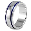 Domed Polished Stainless Steel Ring with Blue Enamel Lines