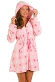 New Ladies Camille Soft Fleece Spotted Zip Front Hooded Dressing Robe Size 10-20