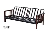 Solid Futon Bed Frame Mission Arm Design in Rich Mahogany