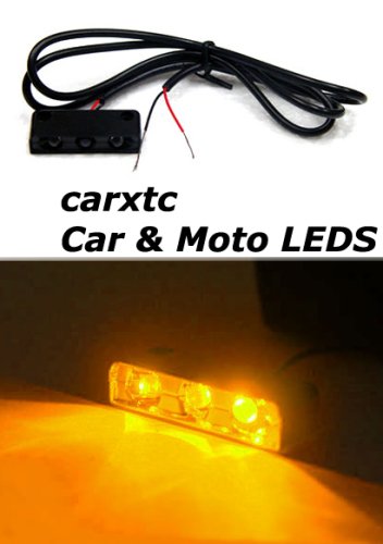 3 LED AMBER Motorcycle & Car Lights - Black Case