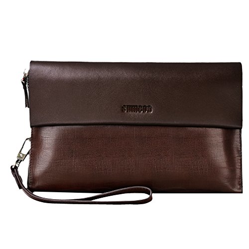 Sumcoa Mens Genuine Leather Big Clutch Bags Wristlet Handbag Organizer Wallet Business Checkbook High Capacity Soft Zipper